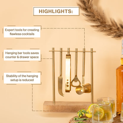 Bar Set Of 4 With Stand Gold PVD Coated For Kitchen Decor