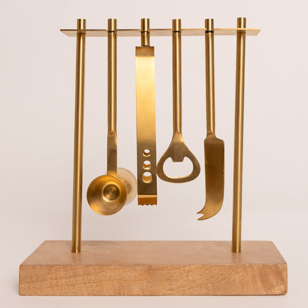 Bar Set Of 4 With Stand Gold PVD Coated For Kitchen Decor