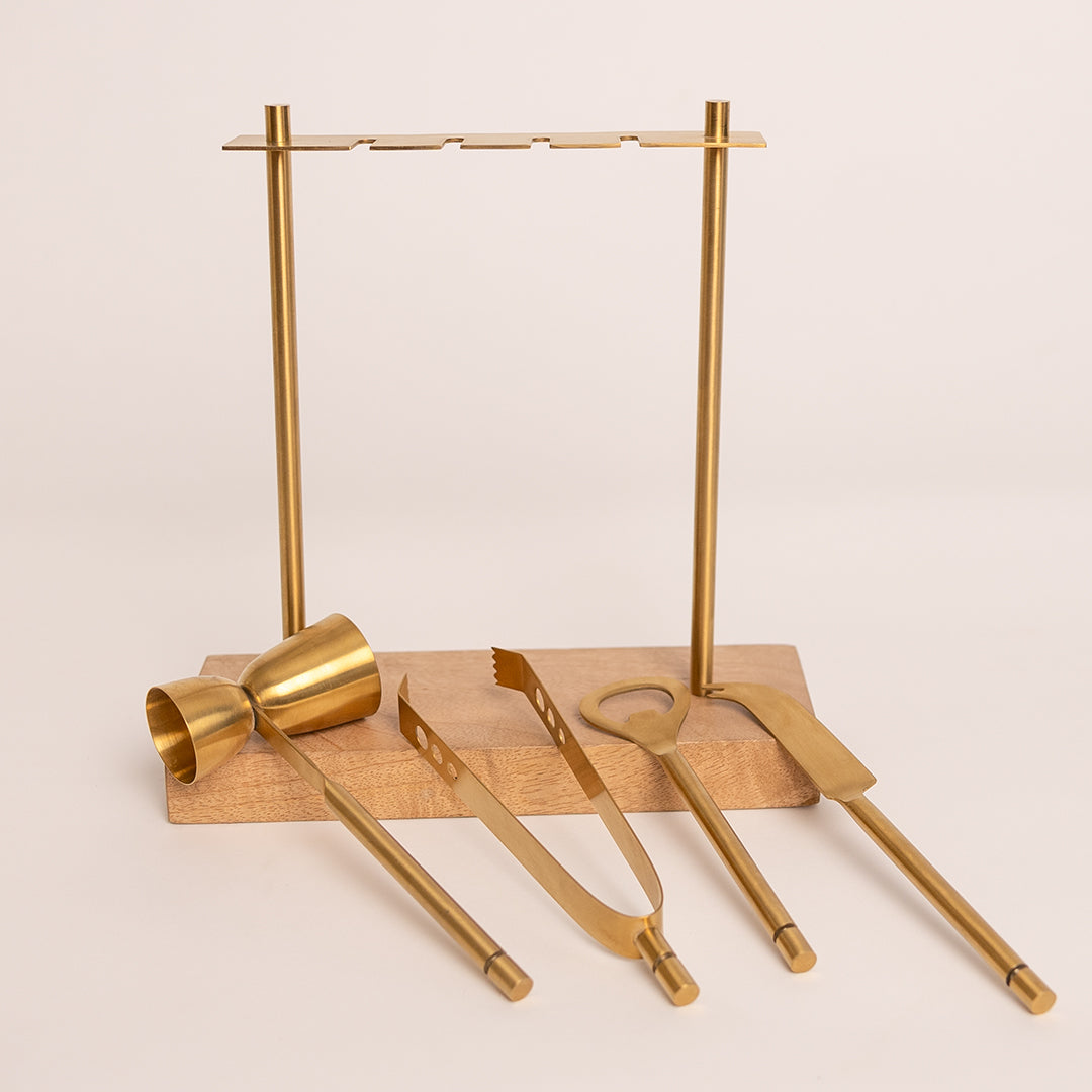 Bar Set Of 4 With Stand Gold PVD Coated For Kitchen Decor