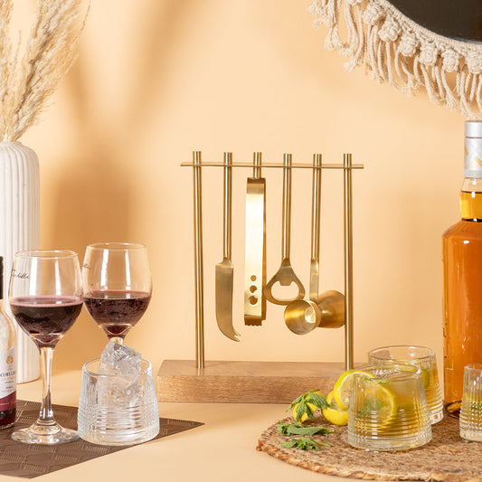 Bar Set Of 4 With Stand Gold PVD Coated For Kitchen Decor