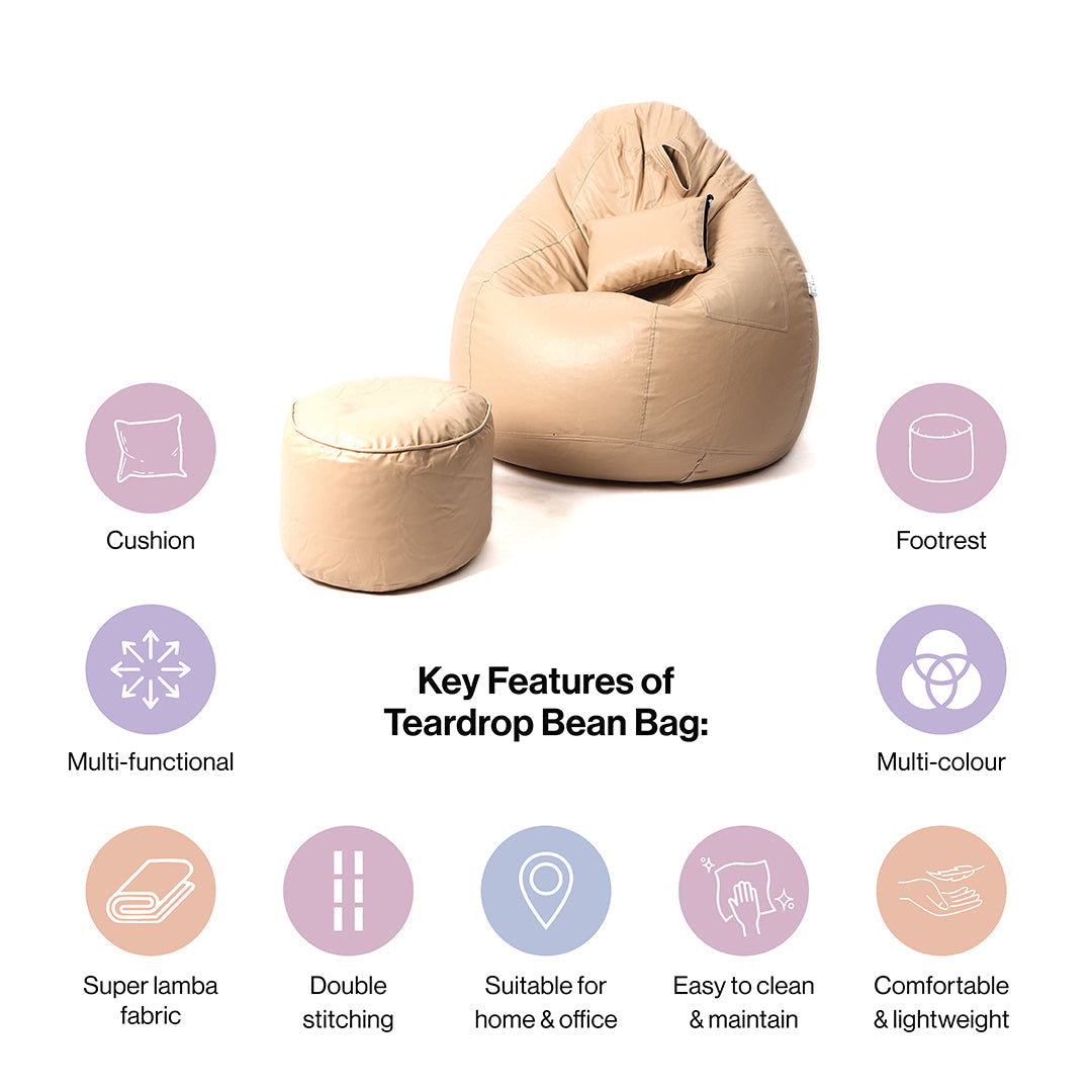 XXXXL Teardrop Filled Bean Bag with Footrest and Cushions