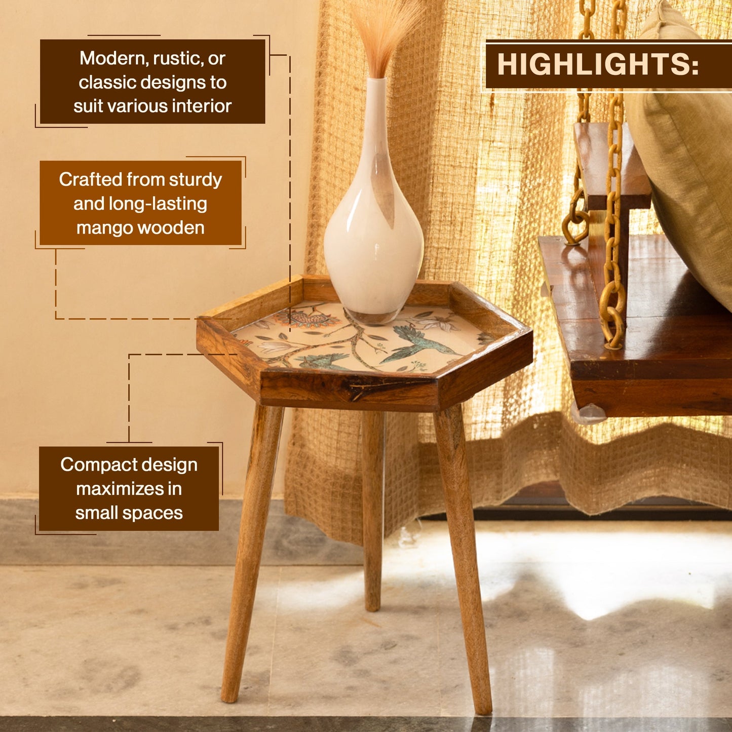 Mango Wood Round Shape End Table