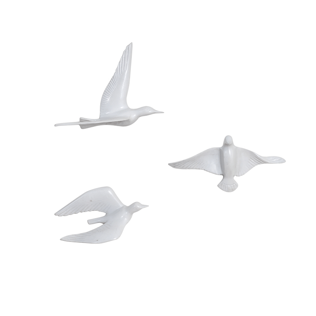 Resin Flying Birds Wall Hanging In White Frost (Set Of 5)