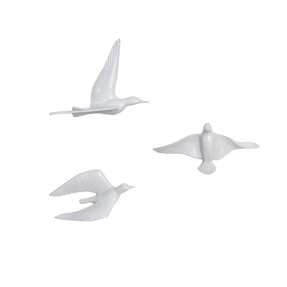 Resin Flying Birds Wall Hanging In White Frost (Set Of 5)