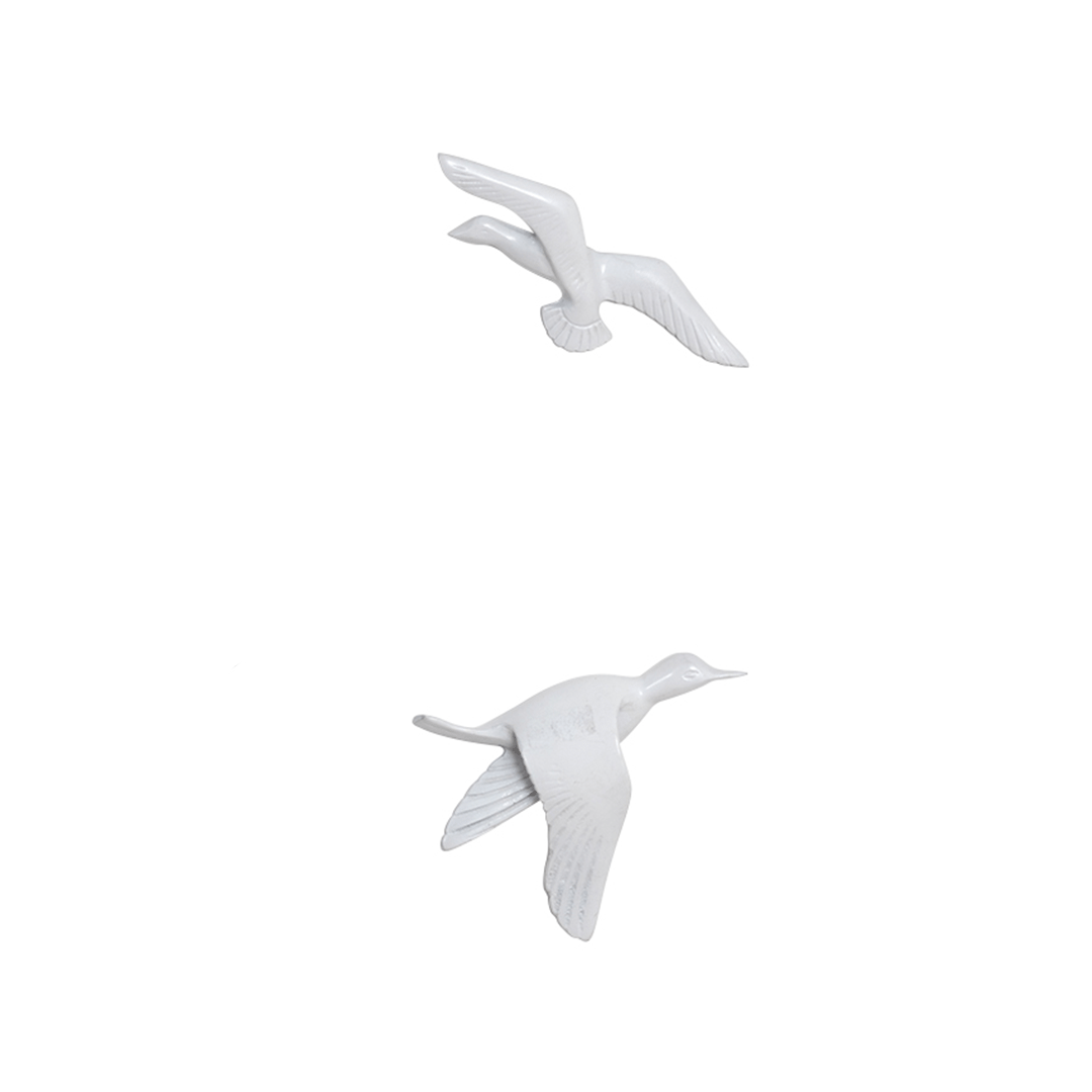 Resin Flying Birds Wall Hanging In White Frost (Set Of 5)