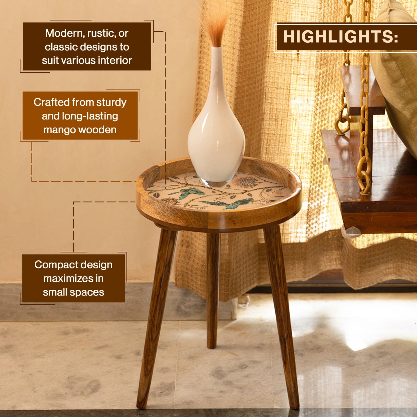 Mango Wood Round Shape End Table