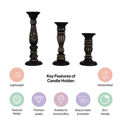 Wooden Candle Holders Handcrafted Stand For Home Decor-Set of 3