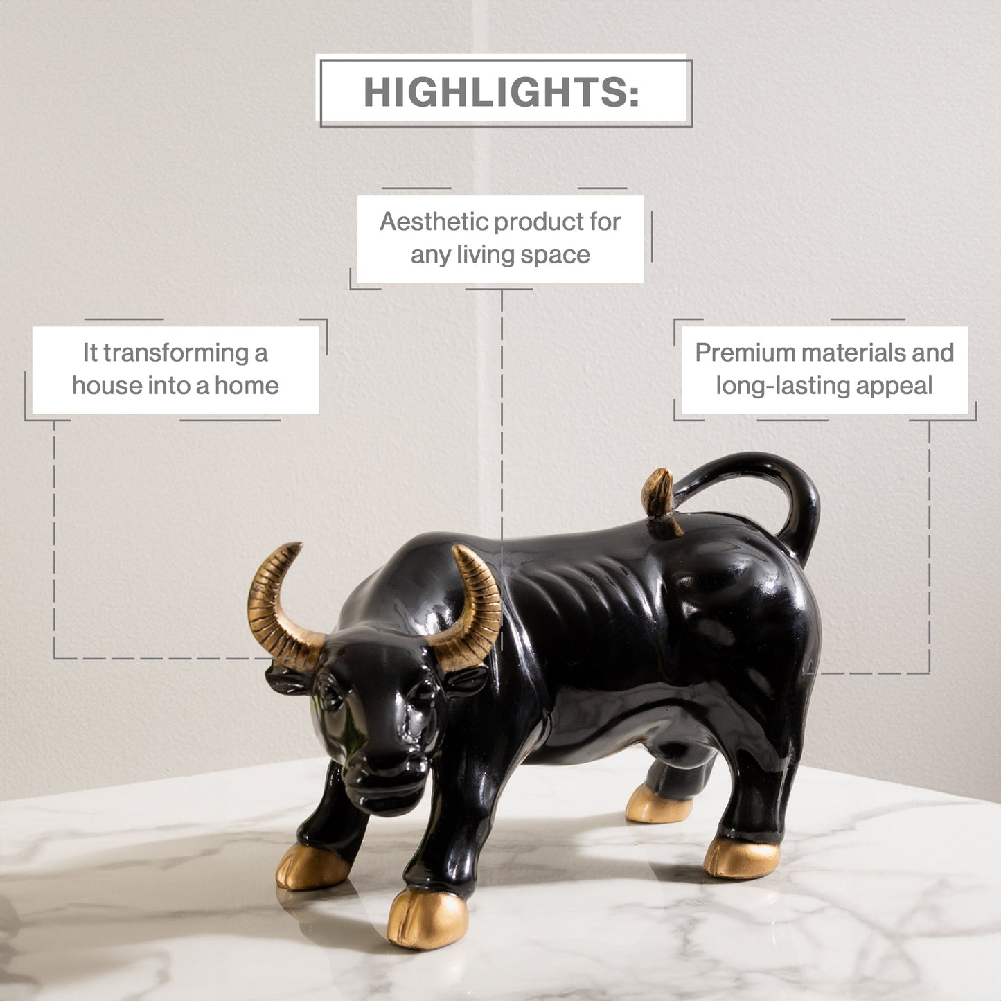 Resin Big Bull Statue In Black Eclipse