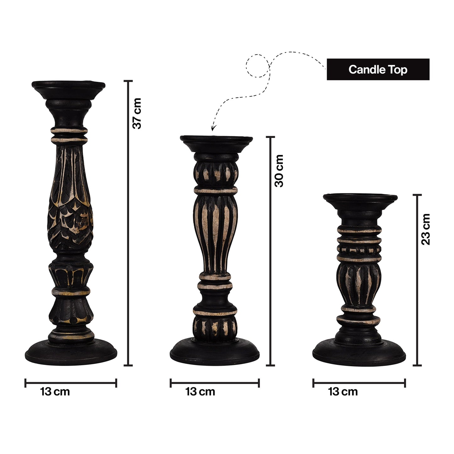 Wooden Candle Holders Handcrafted Stand For Home Decor-Set of 3