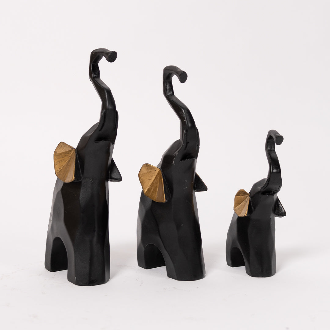 Elephants Statue Geometric black for Home Decor-Set of 3