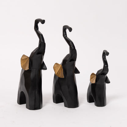 Elephants Statue Geometric black for Home Decor-Set of 3