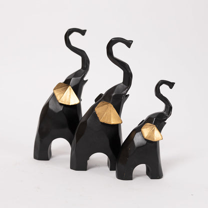 Elephants Statue Geometric black for Home Decor-Set of 3