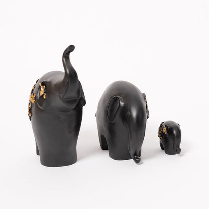 Polyresin Black Golden Elephant Statue Figurine for Home Decor-Family Set of 3