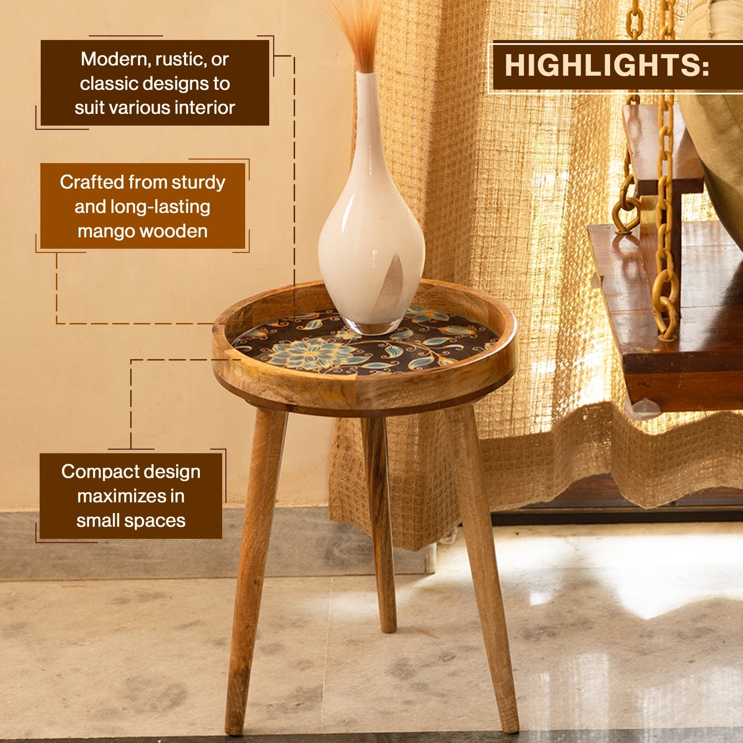 Mango Wood Round Shape End Table