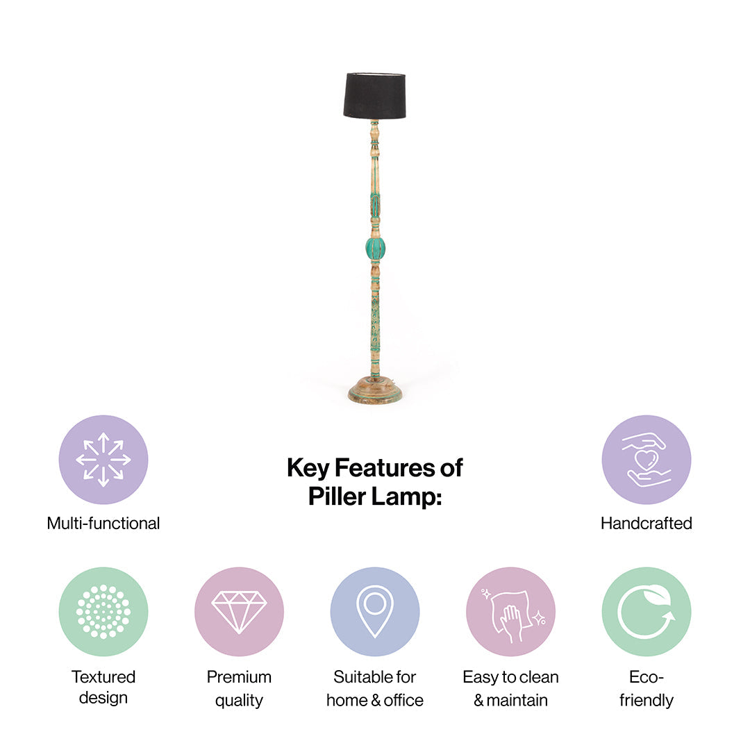 Piller Lamp With Sky Blue Shade