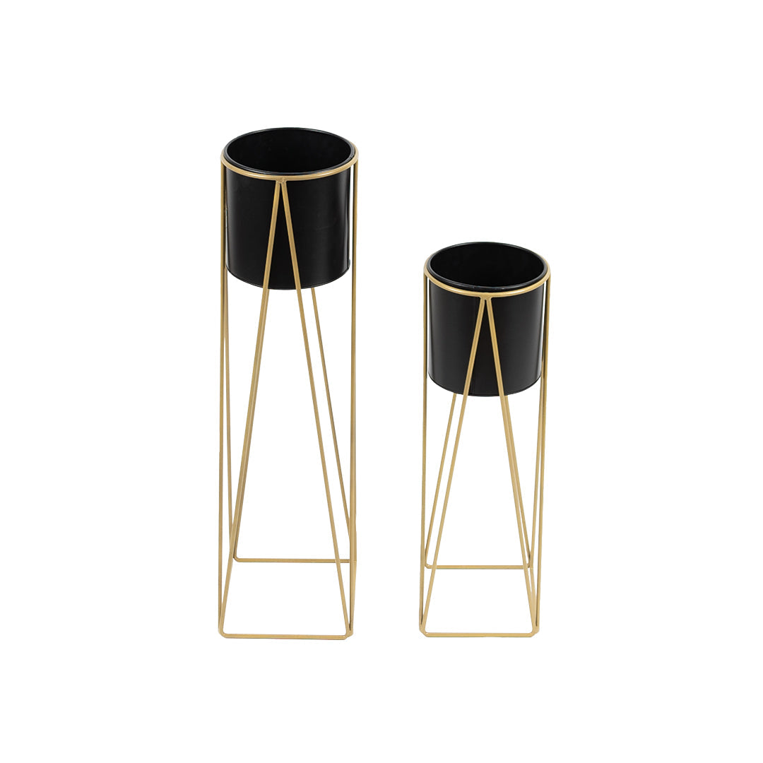 Triangle Planter Stand in Black and Golden-Set of 2