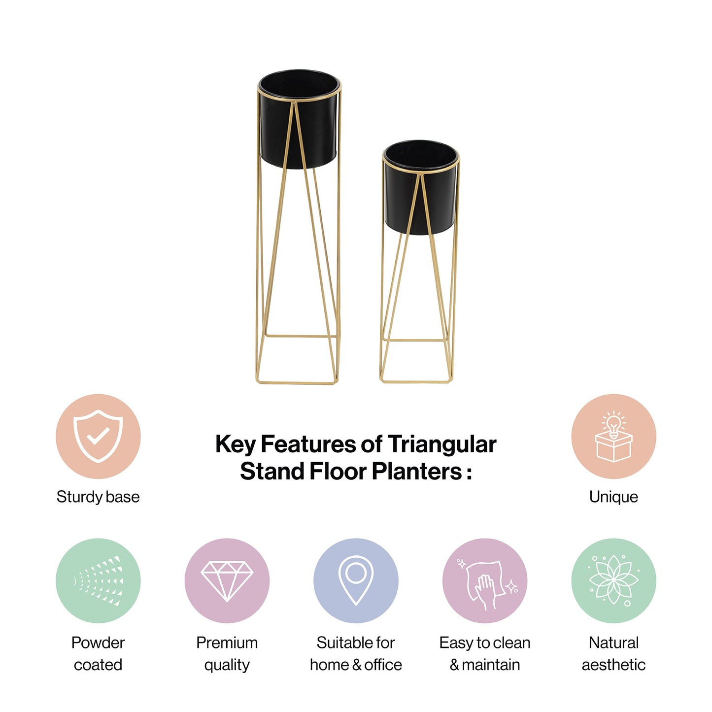 Triangle Planter Stand in Black and Golden-Set of 2