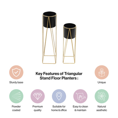 Triangle Planter Stand in Black and Golden-Set of 2