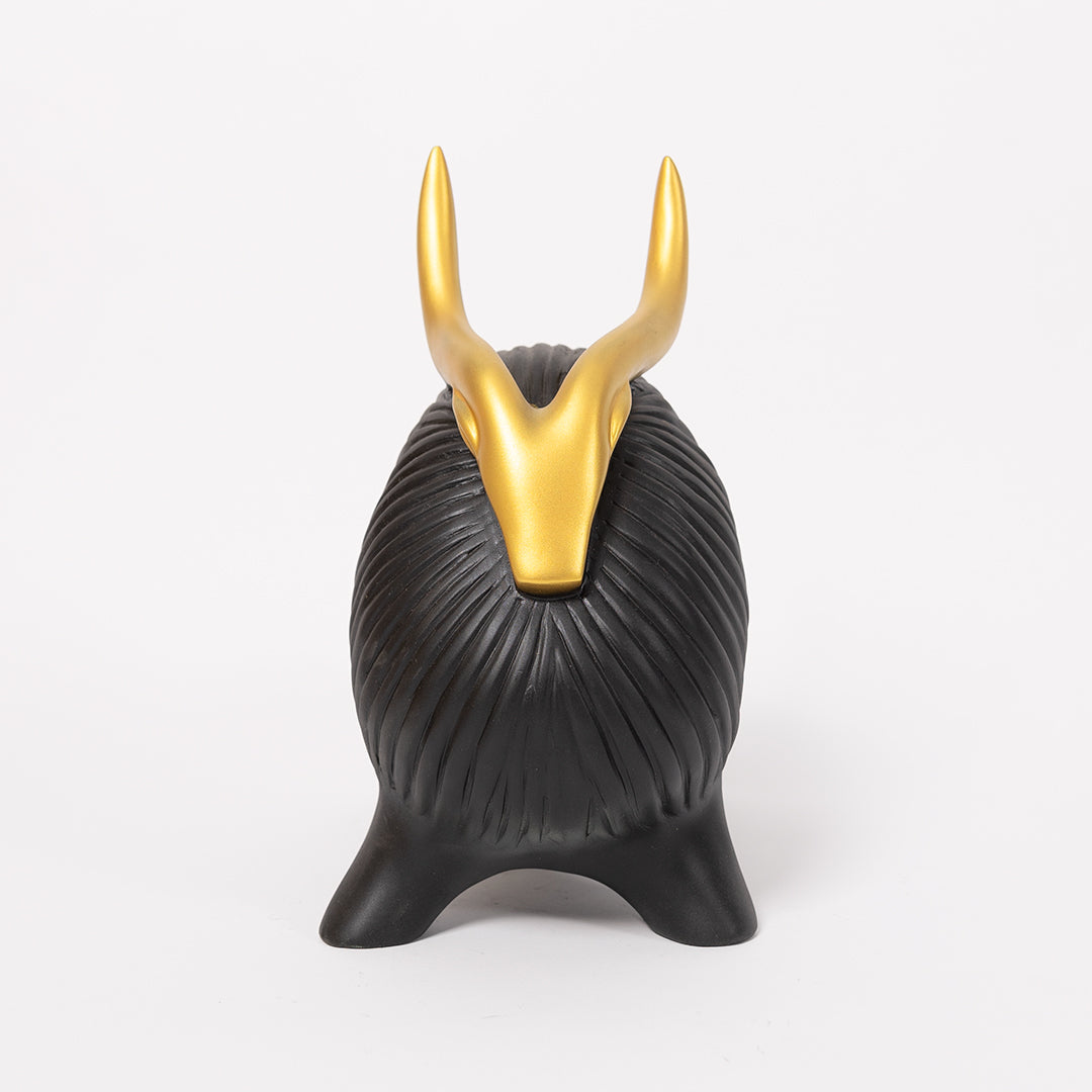 Abstract Geometric Black Yak Golden Statue for Home Decor