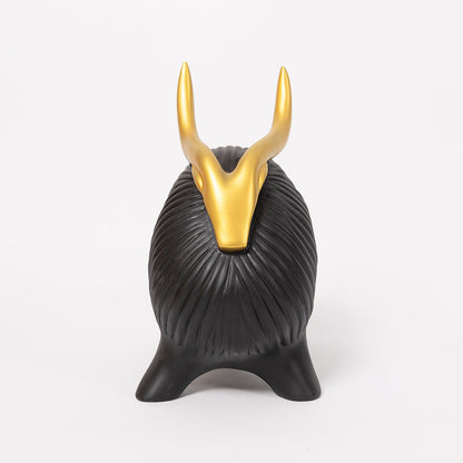 Abstract Geometric Black Yak Golden Statue for Home Decor