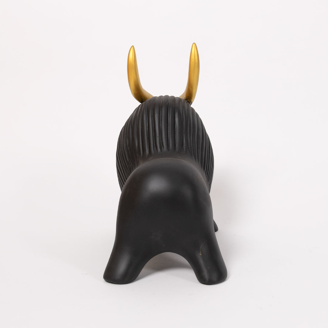Abstract Geometric Black Yak Golden Statue for Home Decor