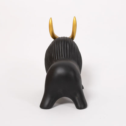 Abstract Geometric Black Yak Golden Statue for Home Decor