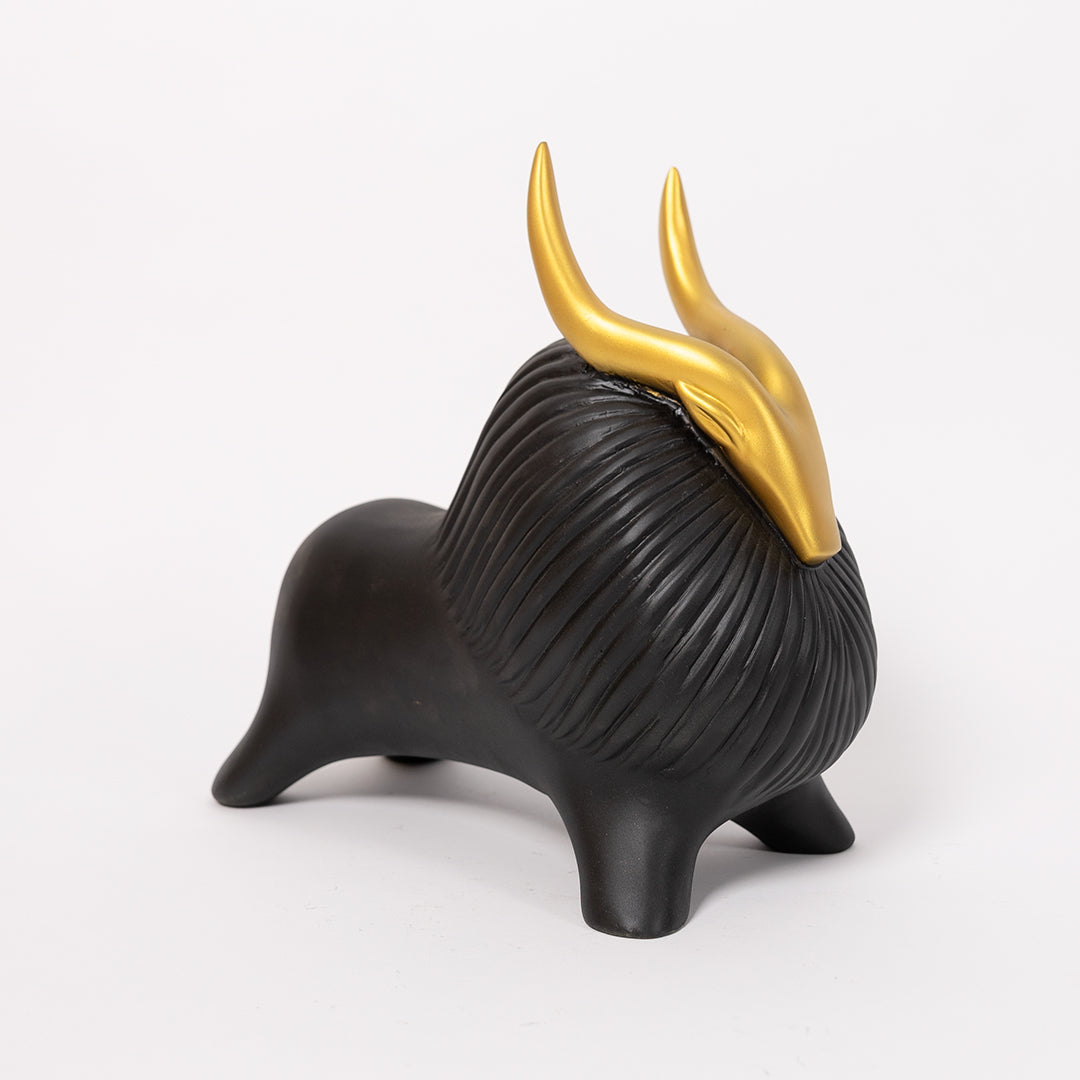 Abstract Geometric Black Yak Golden Statue for Home Decor
