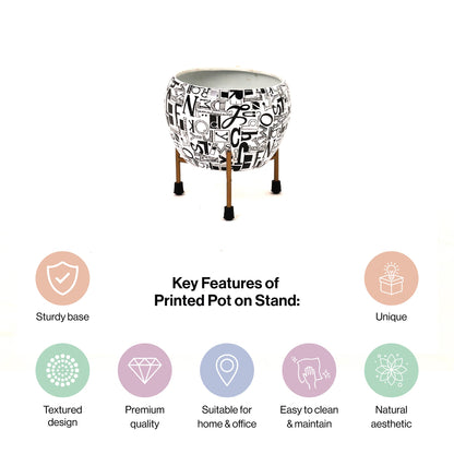 Round Iron Metal Meena Pots with Iron Stand in Black Design