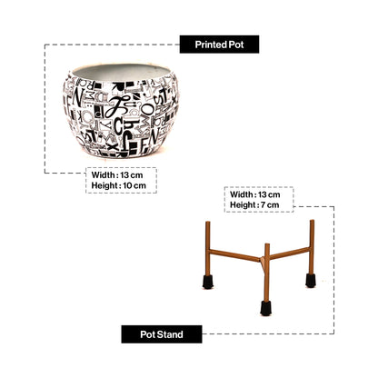 Round Iron Metal Meena Pots with Iron Stand in Black Design