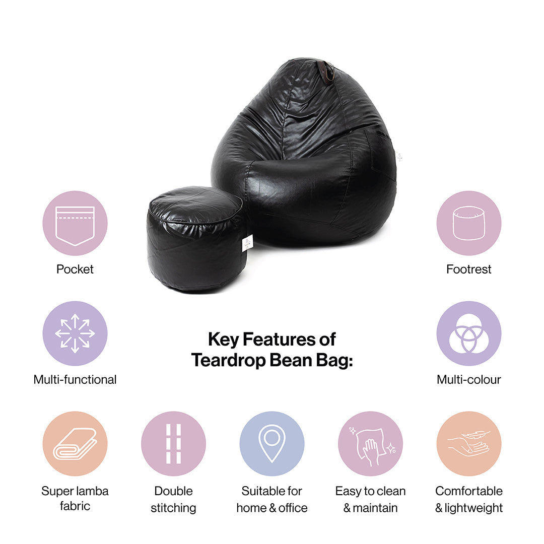 4XL Tear Drop Bean Bag with Footrest Filled