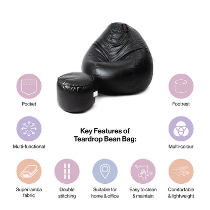 4XL Tear Drop Bean Bag with Footrest Filled