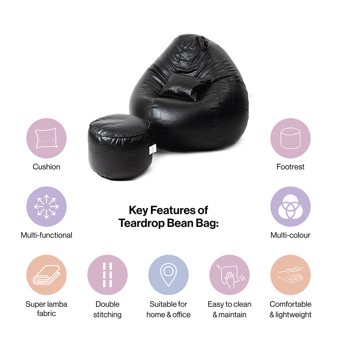 XXXXL Teardrop Filled Bean Bag with Footrest and Cushions
