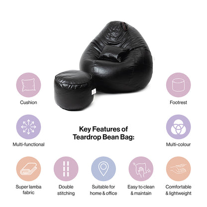 XXXXL Teardrop Filled Bean Bag with Footrest and Cushions
