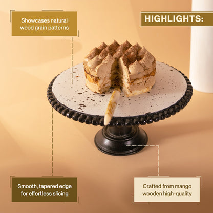 Black and White Printed Mango Wood Cake Stand