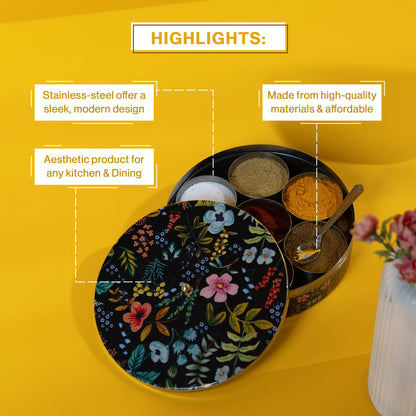 Stainless Steel Round Spice Box Masala Box Dabba for Kitchen Decor-Timberwolf Prints Pattern