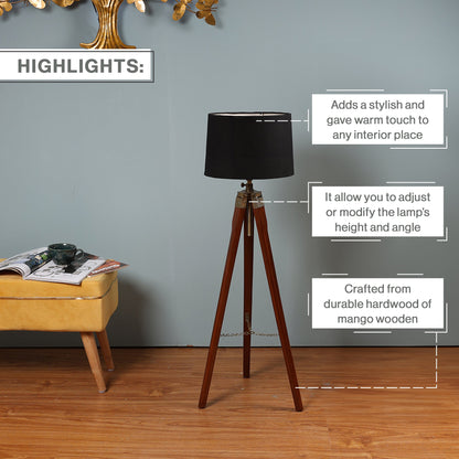 Wooden Crafter Tripod Floor Lamp With Brown Finish