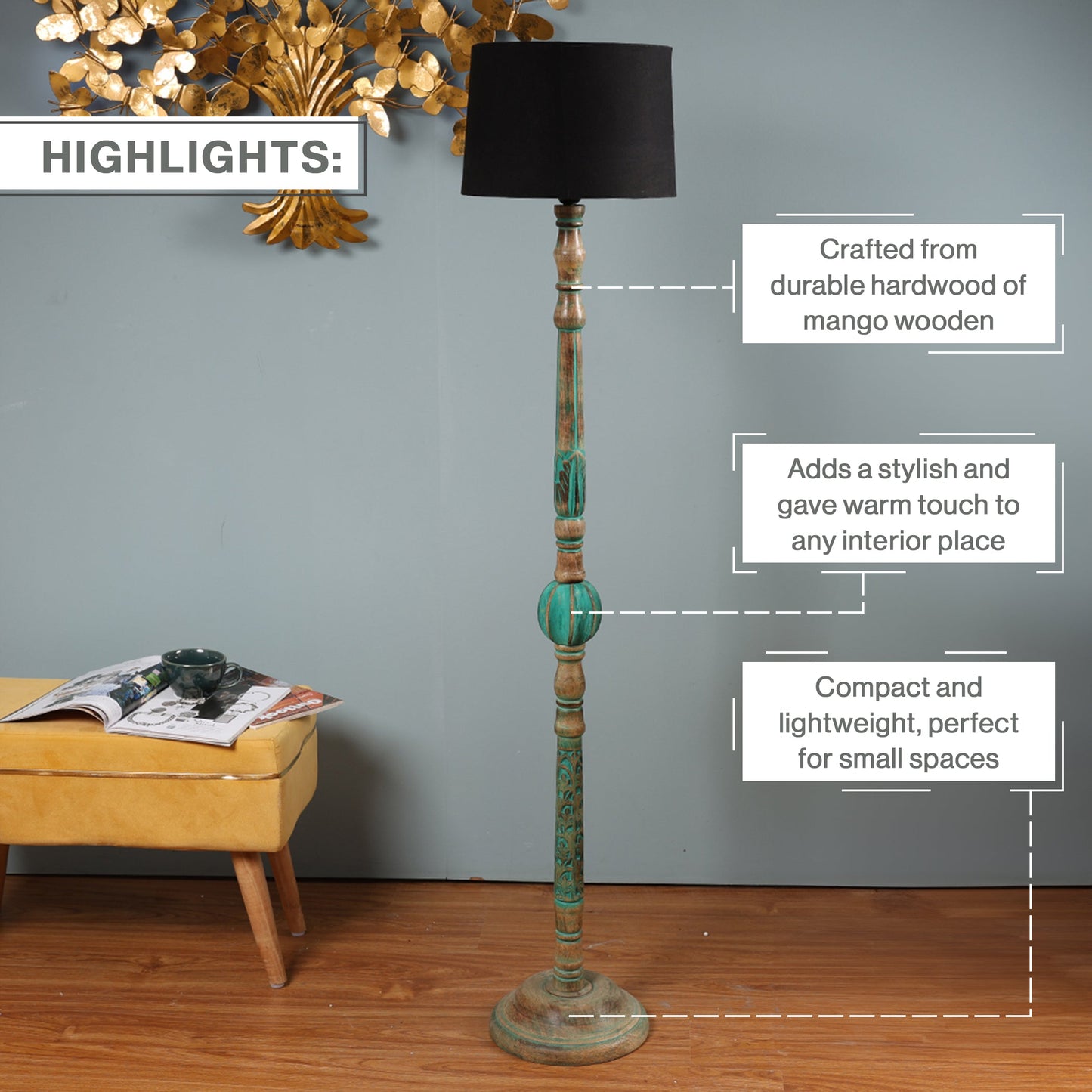 Piller Lamp With Sky Blue Shade