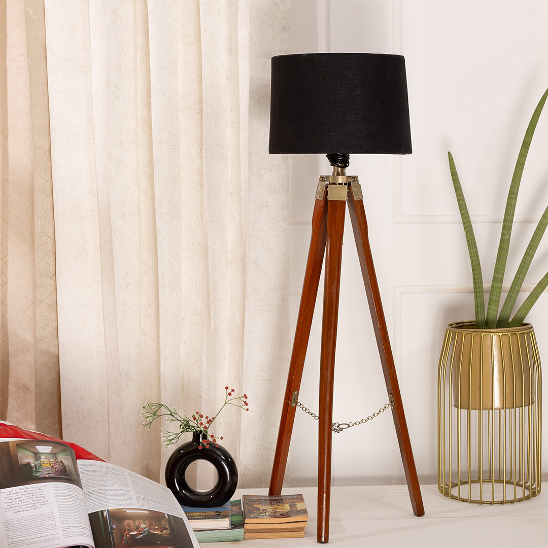 Wooden Crafter Tripod Floor Lamp With Brown Finish