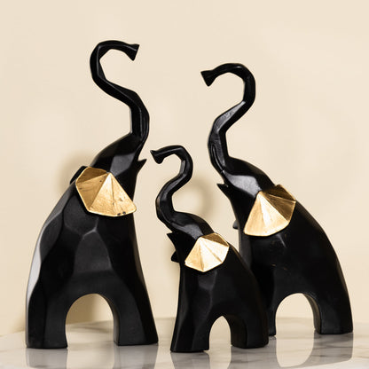 Elephants Statue Geometric black for Home Decor-Set of 3