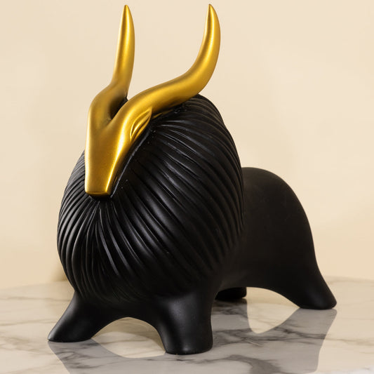 Abstract Geometric Black Yak Golden Statue for Home Decor