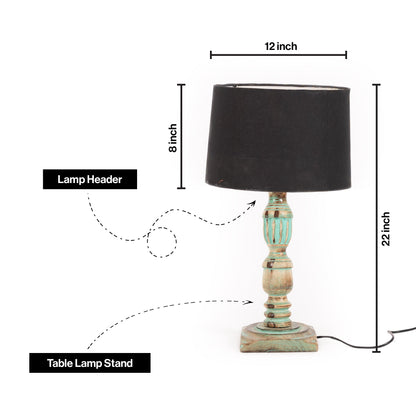 Wooden Piller Table Lamp with Light Blue Shade