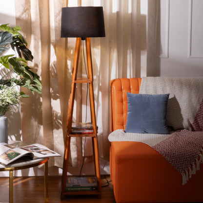 Wooden Floor Lamp With Shelves