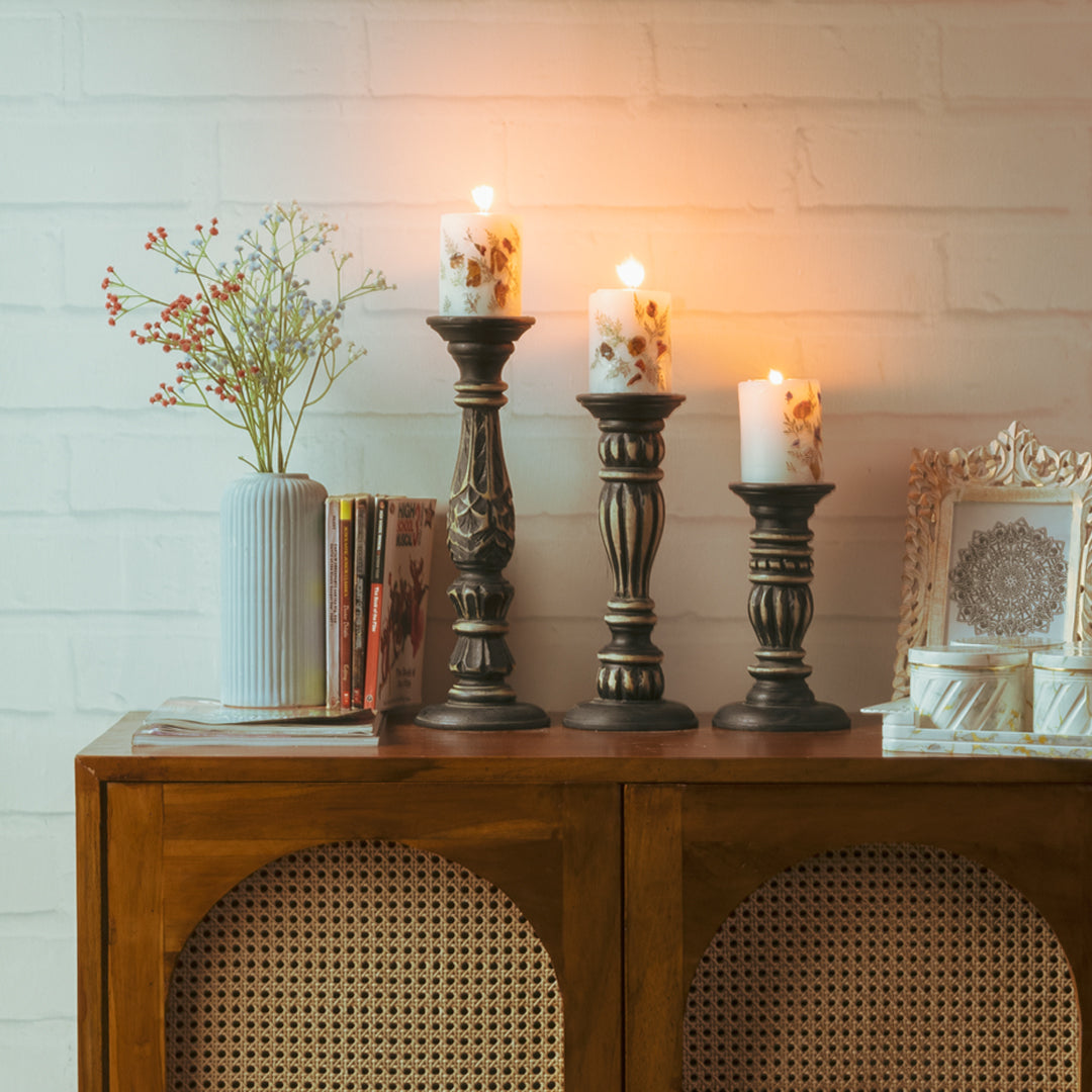 Wooden Candle Holders Handcrafted Stand For Home Decor-Set of 3