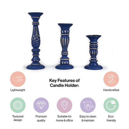 Wooden Candle Holders Handcrafted Stand For Home Decor-Set of 3