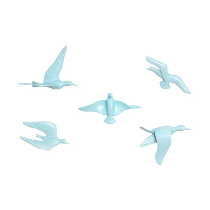 Resin Flying Birds Wall Hanging In Horizon Blue (Set Of 5)