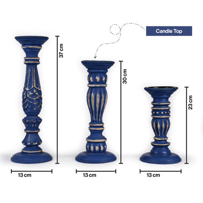 Wooden Candle Holders Handcrafted Stand For Home Decor-Set of 3