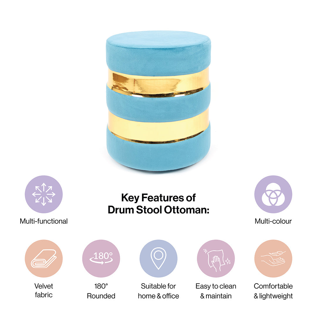 Round Drum Ottoman in Powder Blue