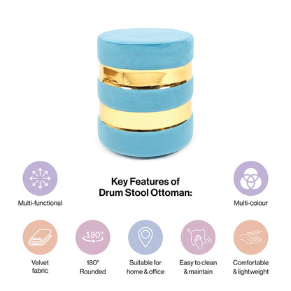 Round Drum Ottoman in Powder Blue