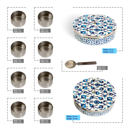 Stainless Steel Round Spice Box Masala Box Dabba for Kitchen Decor-Wild Floral Prints Pattern