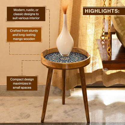 Mango Wood Round Shape End Table